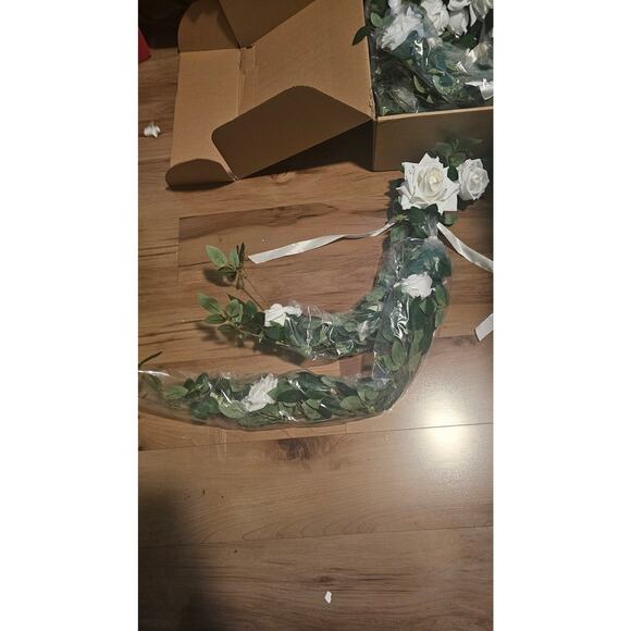 4pcsWedding Chair Decorations Church Swag Artificial Flowers White Rose Greenery - Picture 5 of 6